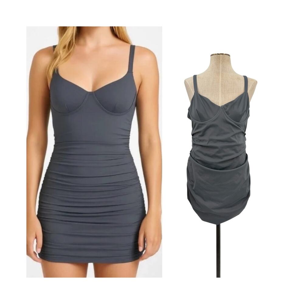 Skims Sculpting Swim Ruched One Piece Gunmetal Gray Shaping‎ Swimsuit XL NWT